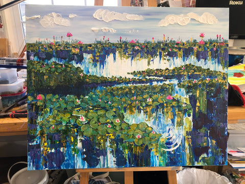 The Pond Of Many Lillies, acrylic painting