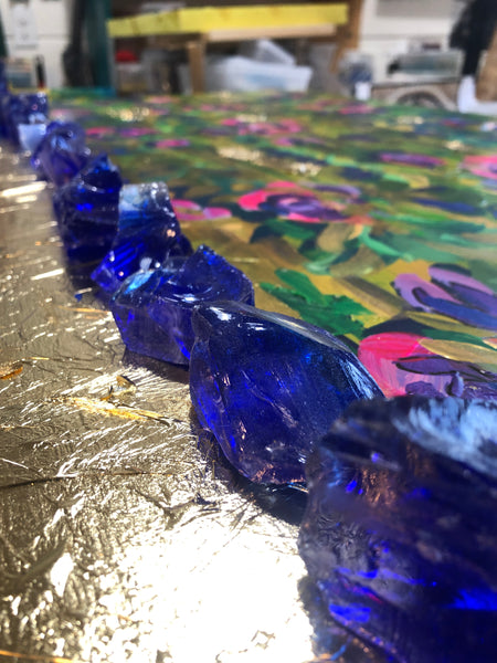 GOLDEN TRELLIS, acrylic and glass painting